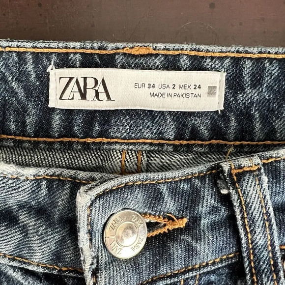 Zara Jeans Slim Straight Leg High Rise Dark Wash Blue Denim Women’s Size 2 - Picture 7 of 8